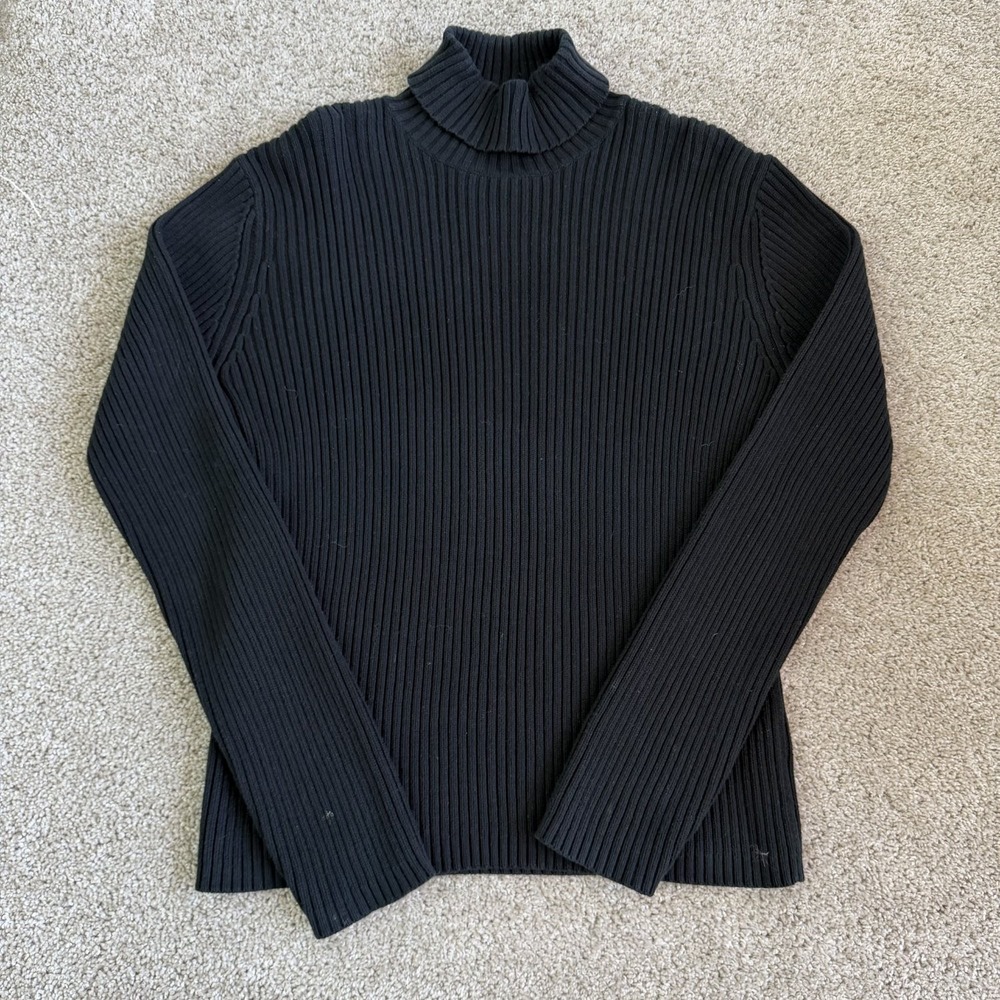 Moto Ribbed Sweater Womens XL Black Turtleneck Long Sleeve Cotton